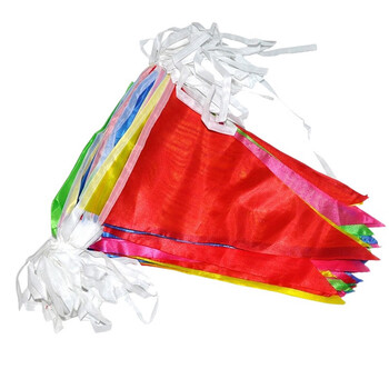 鸣固 彩色三角旗帜 彩旗串旗 工地警戒道路施工小警示三角彩旗 150面 大号白绳 100米