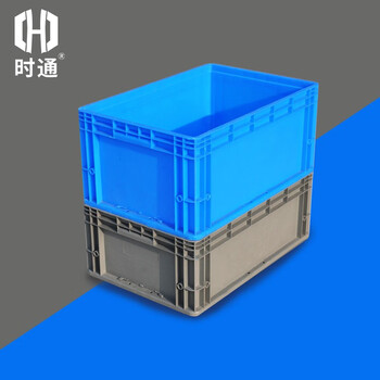 时通欧标EU箱汽配周转箱塑料收纳零件盒加厚物流箱养龟不带盖600*400*340mm蓝色全新料