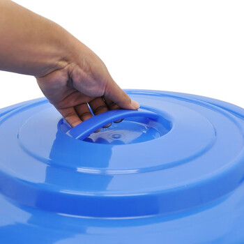 益美得 YJ-E132 金属提手大水桶工业垃圾桶圆形带盖大号 蓝色60L