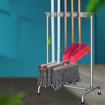 庄太太【不锈钢5挂6钩常规款】不锈钢可移动落地式卫生间扫把收纳架