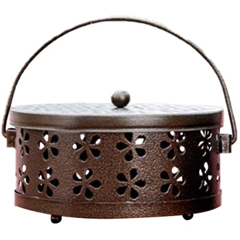 兰诗 LH7034 镂空可挂蚊香炉金属蚊香架带盖防火蚊香盘手提蚊香盒蚊香座灰盘 古铜色