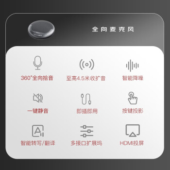 联想thinkplus视频会议有线全向麦克风桌面扬声器音响适用40平米以内带扩展坞4.5米拾音扬声器MCL01