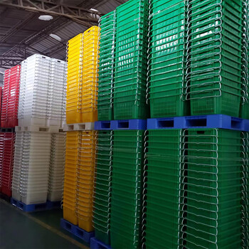 时通塑料周转筐长方形加厚水果大号蔬菜批发货框子带铁把手菜箩6号加厚620*430*300mm