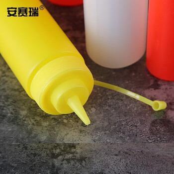 安赛瑞 存储瓶挤酱瓶 商用酱汁瓶塑料软挤压瓶 (5个装) 尖嘴细口调料存储瓶 16安黄色 450毫升 26769