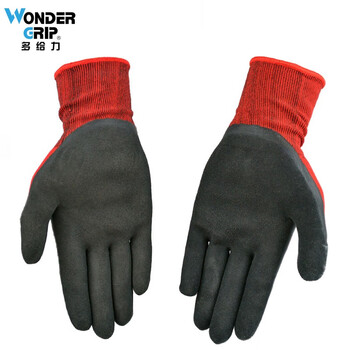 多给力（WonderGrip）WG-310劳保手套乳胶磨砂防滑耐磨钓鱼园艺玻璃机械维修搬运定做XL 5双红色