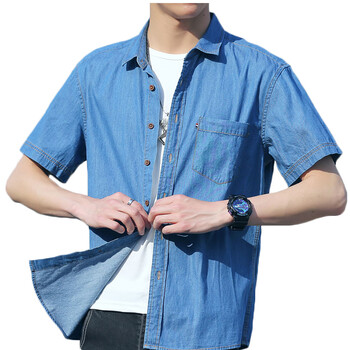 韦路堡(VLOBOword)VY2006018劳保牛仔服工作服牛仔衬衫夏季短袖牛仔衬衫套装定制