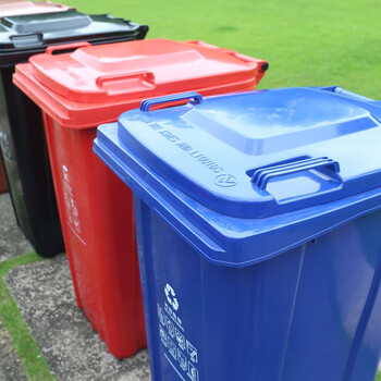 益美得 上海款干湿分离分类垃圾桶大号环卫带轮垃圾箱 可挂车240L黑色（干垃圾）