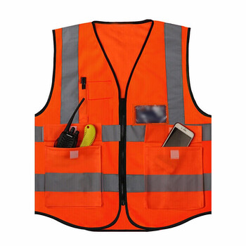 者也 多口袋反光马甲 1件 橘色涤纶透气防尘警示骑行交通环卫施工作业可定制logo 均码