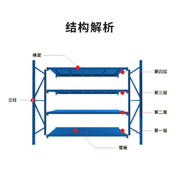欧曼 仓储货架中型货架金属货架 副架4层2000*500*2000mm200kg/层蓝色 仓储货架工厂储物架