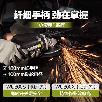 威克士(Worx)720W角磨机WU800S切割机打磨机抛光机开槽机磨光机手磨机砂轮机