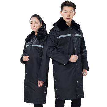 者也 保安大衣加厚保安服大衣冬装棉衣加长反光多功能防寒服工作服物业保安棉服 加长款（反光） 175码
