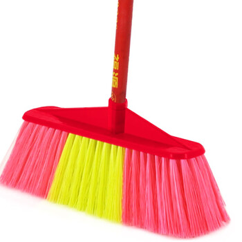 益美得 SB-0318老式木柄塑料丝扫把商用环卫小笤帚 红斜杆宽头硬毛大号（五排）