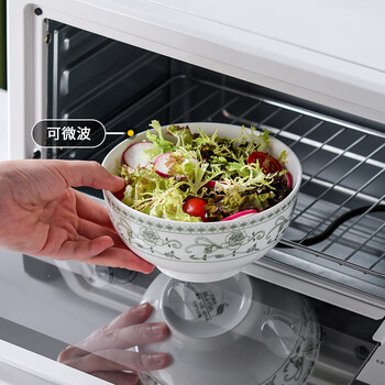 洁雅杰 陶瓷面碗中式釉中彩大碗6英寸家用米饭碗 汤碗 2只装 绿韵