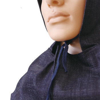 普达 劳保防尘帽 牛仔披肩防护头套 工作帽子 套头款 蓝色