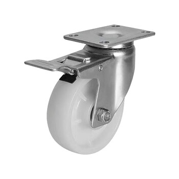 安赛瑞 平顶刹车脚轮 4英寸中型尼龙轮 家具工业轮 承重150KG 滑轮滚轮 铁双刹 易得力企业可定制 16224