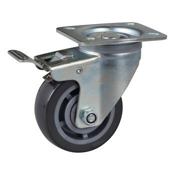 安赛瑞 平顶刹车脚轮 4英寸中型PU低噪音轮 承重200KG滑滚轮 铁双刹易得力定制 16232