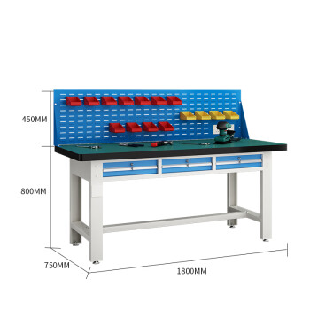 建功立业工作台GY5316工厂检验台生产线操作台单挂板平三抽1.8米带插座孔位