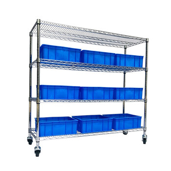 川井（WELLAND）物流台车 车间物料周转车 轻型货架 层网置物架 四层转运车90*45*190cm