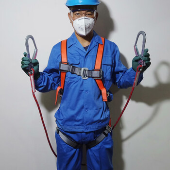 康安6003高空作业安全带 工地施工防坠落双绳双大勾全背五点欧式电工安全绳 红色 定制