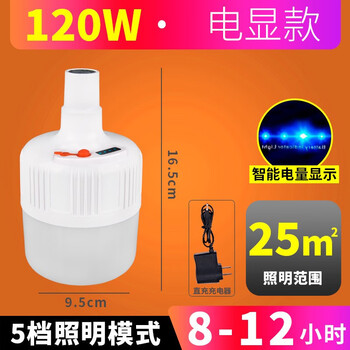 腾驰（CT)可充电灯泡 停电应急照明灯LED夜视灯摆摊夜市灯户外照明夜视灯 电显款120W(续航8-12小时)