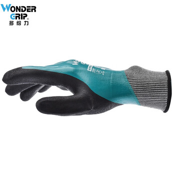 多给力（WonderGrip）防油防滑耐磨丁腈浸胶手套 家务灵巧舒适WG-518绿色M 5双