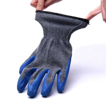 者也（ZYE）浸胶乳胶防滑耐磨手套涂掌涂指挂胶手套  灰纱蓝24双