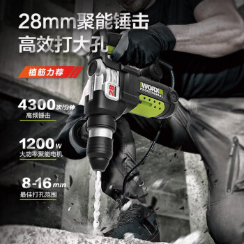 威克士（WORX）工业级电锤大功率1200W电锤WU328五金工具冲击钻混凝土多功能电动工具