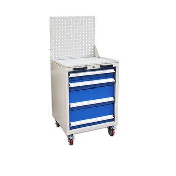 安赛瑞 挂板四抽工具车 生产车间重型汽修维修工具车 多功能铁皮移动手推车带挂板 566×600×850mm 28635