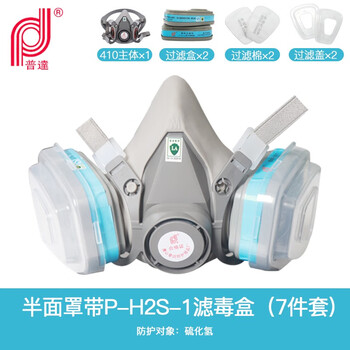 普达 防毒面具 防硫化氢气体 面具+P-H2S-1滤毒盒+KN95滤棉+压盖7件套