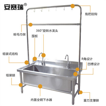 安赛瑞 不锈钢拖把池 单位学校食堂洗拖布池 100×60×55cm 工业洗物池墩布池水池 (带高架) 700811