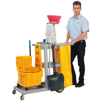 益美得 多功能清洁手推车商场物业工具车酒店宾馆客房服务车保洁车 蓝色带盖