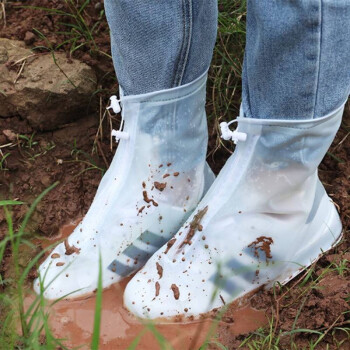 百舸 应急雨鞋套 雨天防滑防水鞋套男女通用加厚防滑耐磨PVC透明高帮雨靴套 M