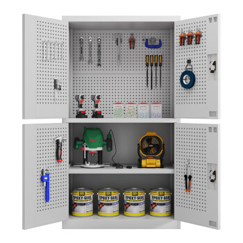 建功立业重型工具柜GY5163库房零件整理柜工业储物柜双节柜带挂板灰色
