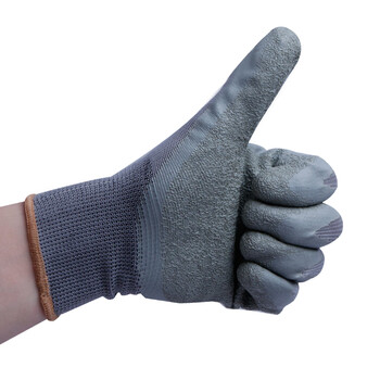 者也 12双浸胶发泡手套 挂胶皱纹防滑防油胶皮手套 皱纹掌灰色