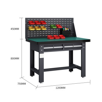 京佳乐灰色工作台JE3474钳工台装配台单挂板平二抽1.2米复合台面