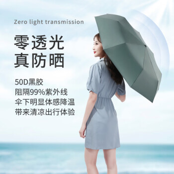 雨航（YUHANG）加大晴雨伞三折八骨太阳伞防紫外线便携折叠黑胶商务伞 墨绿