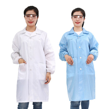 上柯 B2080 防护服大褂 无尘服洁净服防尘衣白色蓝色电子厂无尘衣长款 蓝色 XXL码