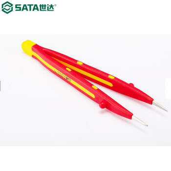 世达 SATA 03182 VDE绝缘双色微尖横齿镊子160mm