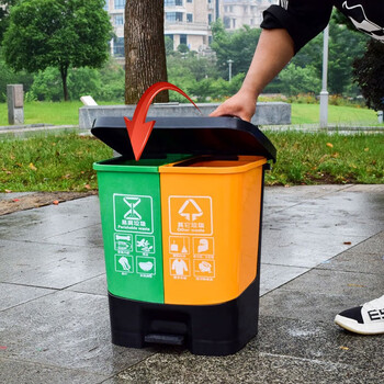 JN JIENBANGONG 垃圾桶 30升脚踏分类双开盖商场办公室学校厨房环卫干湿分离双桶垃圾桶 绿灰色402*303*424mm