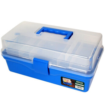 老A LAOA LA111905三层塑料收纳箱存储箱五金工具箱手提箱塑料箱深蓝12.5"