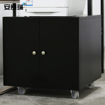 安赛瑞 钢制打印机柜 打印机架 带轮可移动复印机底柜 放置柜 黑色 450高款 700397