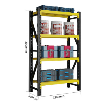 建功立业轻型货架GY5228库房展示架置物架1200*500*2000mm承重120kg/层黑黄色