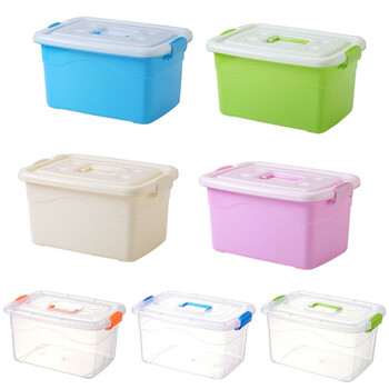 京云灿透明塑料收纳箱 加厚有盖大小号手提杂物储物箱 玩具衣物收纳盒中号清新绿32.5*23*18cm