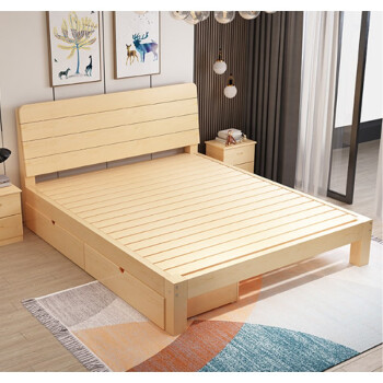 实木床经济型1200*2000mm 圆角款40cm高带抽屉带床垫配床头柜 单位：套