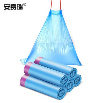 安赛瑞 抽绳垃圾袋 自动收口垃圾分类垃圾袋 45×50cm 10卷装 手提一次性 蓝色 700912