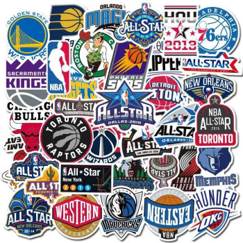 犇狐50张nba队徽篮球球队队标贴纸自带胶笔记本手账防水个性涂鸦贴画