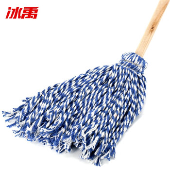 冰禹  BYA-25 传统拖把 木头杆棉线拖把 吸水拖把 白线条拖把布条拖把 蓝白色（1把）