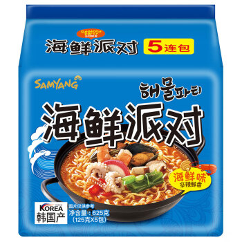 韩国进口海鲜派对拉面韩式海鲜风味速食汤面方便面125g5袋装泡菜拉面