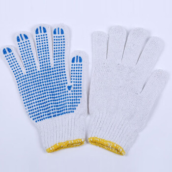 者也（ZYE）尼龙劳保点胶手套 点珠加厚棉纱手套点塑防滑棉线劳防手套 棉纱款蓝色点胶GYZ600 120双