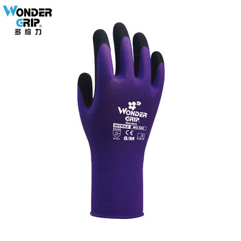 多给力（Wonder Grip）WG500G薄款丁腈浸胶手套 耐磨防滑 紫色 M码 6双